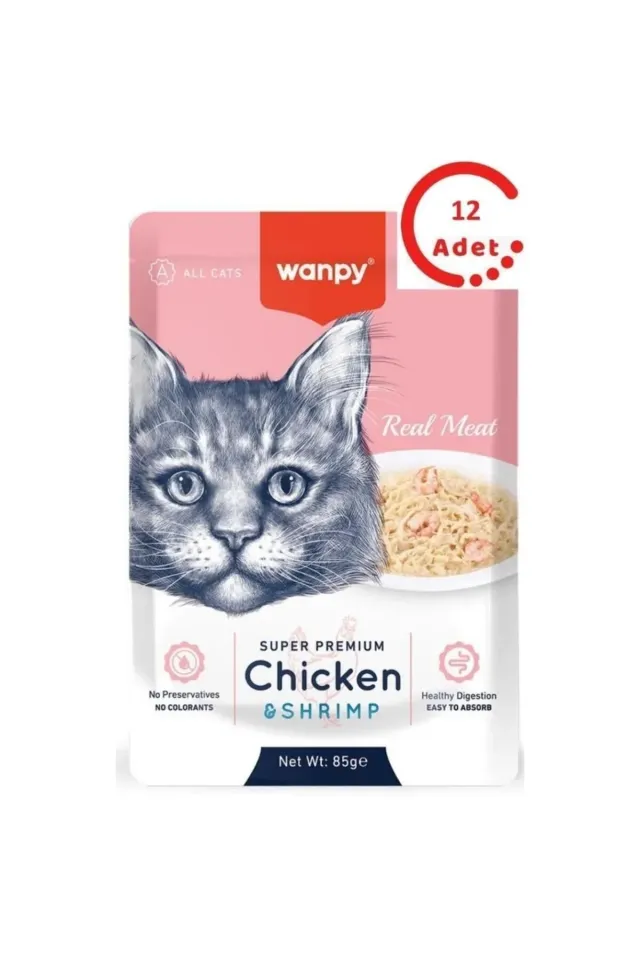 Wanpy Tavuklu ve Karidesli 85 gr 12'li Yetişkin Kedi Yaş Maması