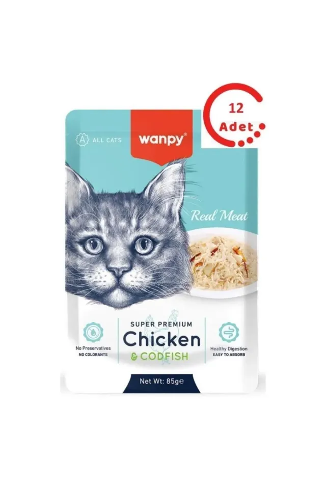 Wanpy Tavuklu ve Morina Balıklı 85 gr 12'li Yetişkin Kedi Yaş Maması