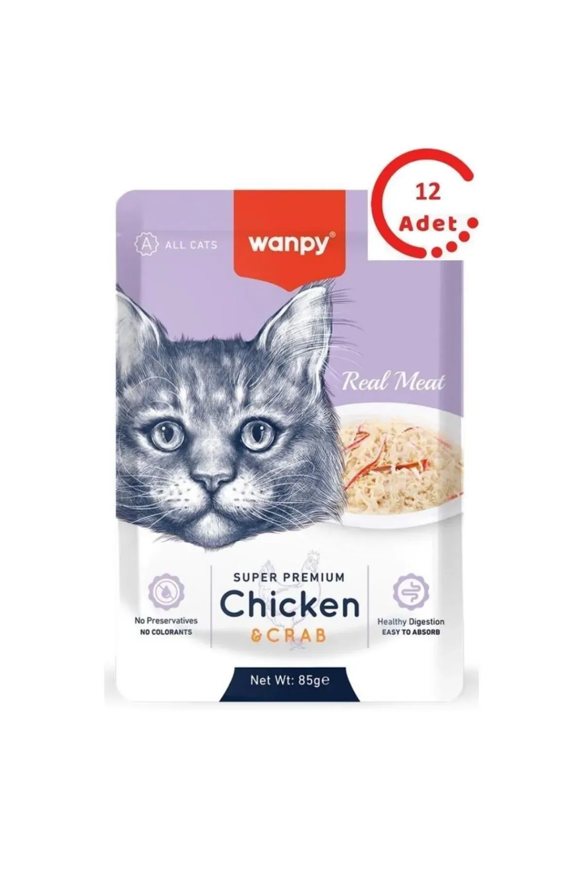 Wanpy Tavuklu ve Yengeçli 85 gr 12'li Yetişkin Kedi Yaş Maması