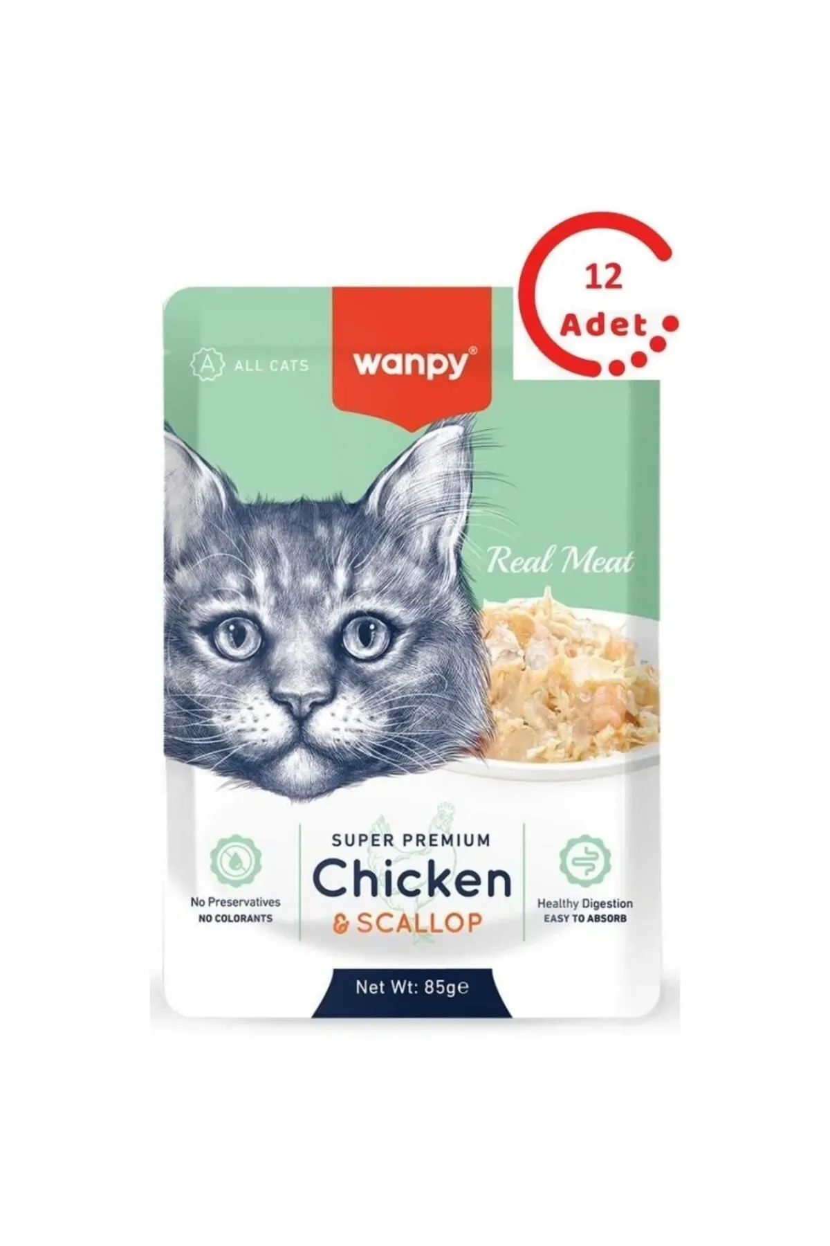 Wanpy Tavuklu ve Deniz Taraklı 85 gr 12'li Yetişkin Kedi Yaş Maması