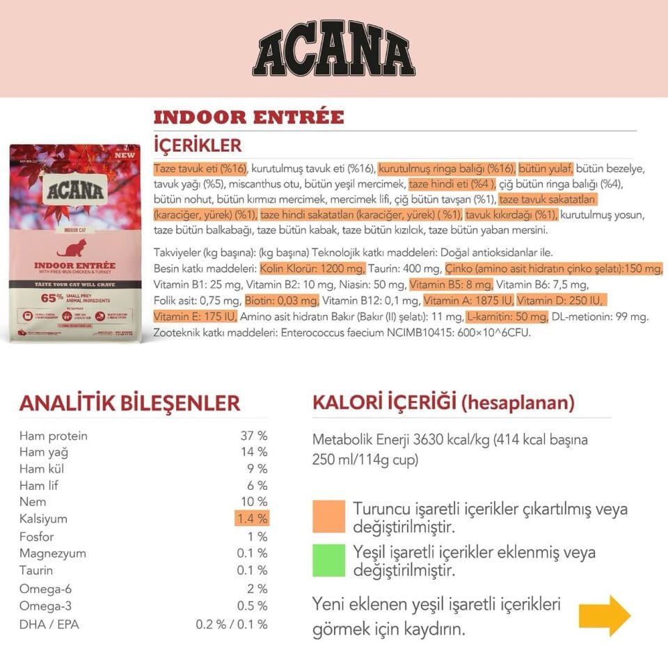 Acana Indoor Entree Sterilised 4.5 kg Yetişkin Kedi Maması