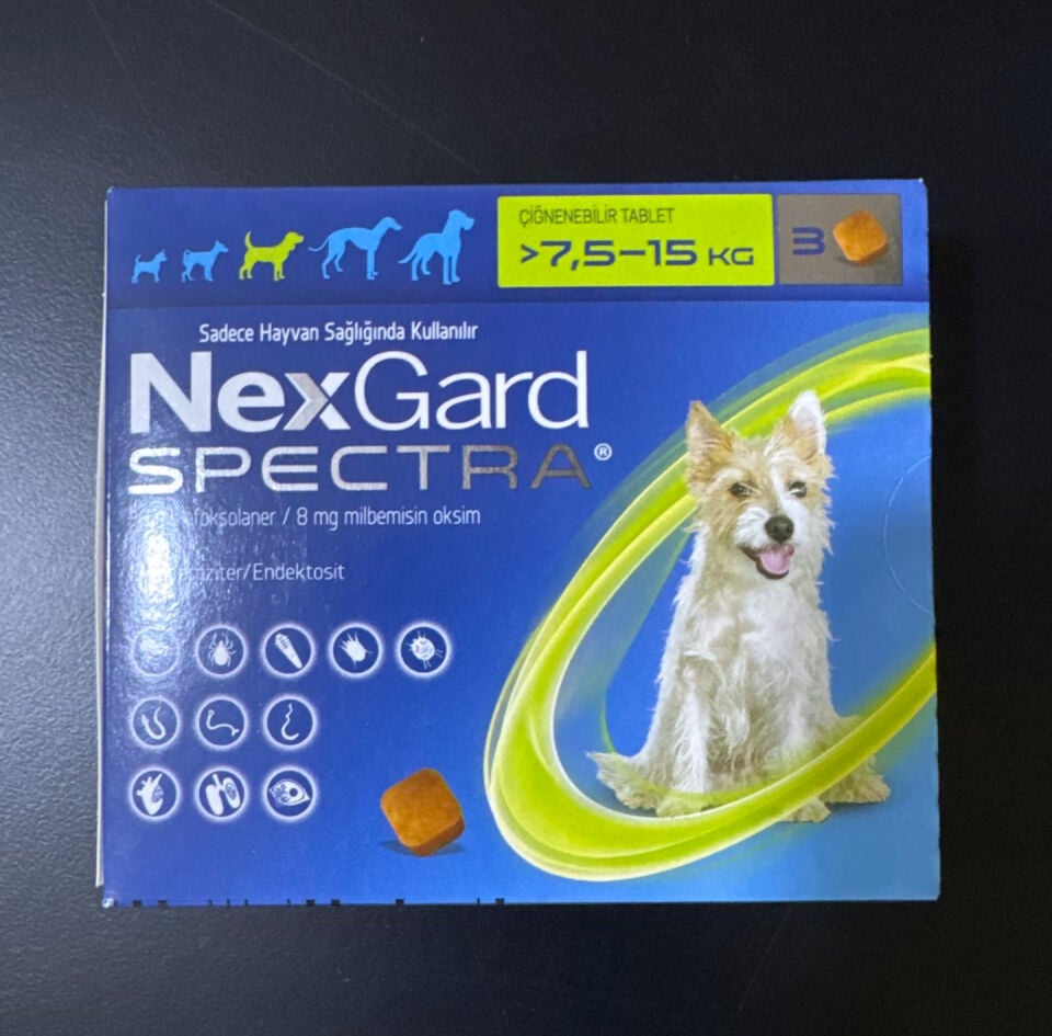 NexGard Spectra 7,5-15 kg Köpekler İçin İç Dış Parazit Çiğneme Tableti 3 Tablet