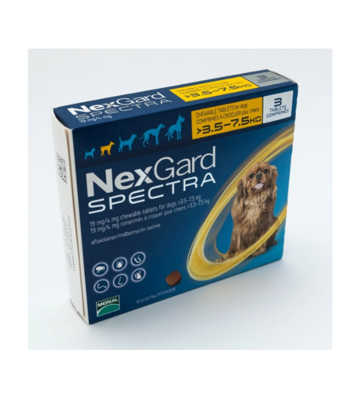NexGard Spectra 3,5-7,5 kg Köpekler İçin İç Dış Parazit Çiğneme Tableti 3 Tablet