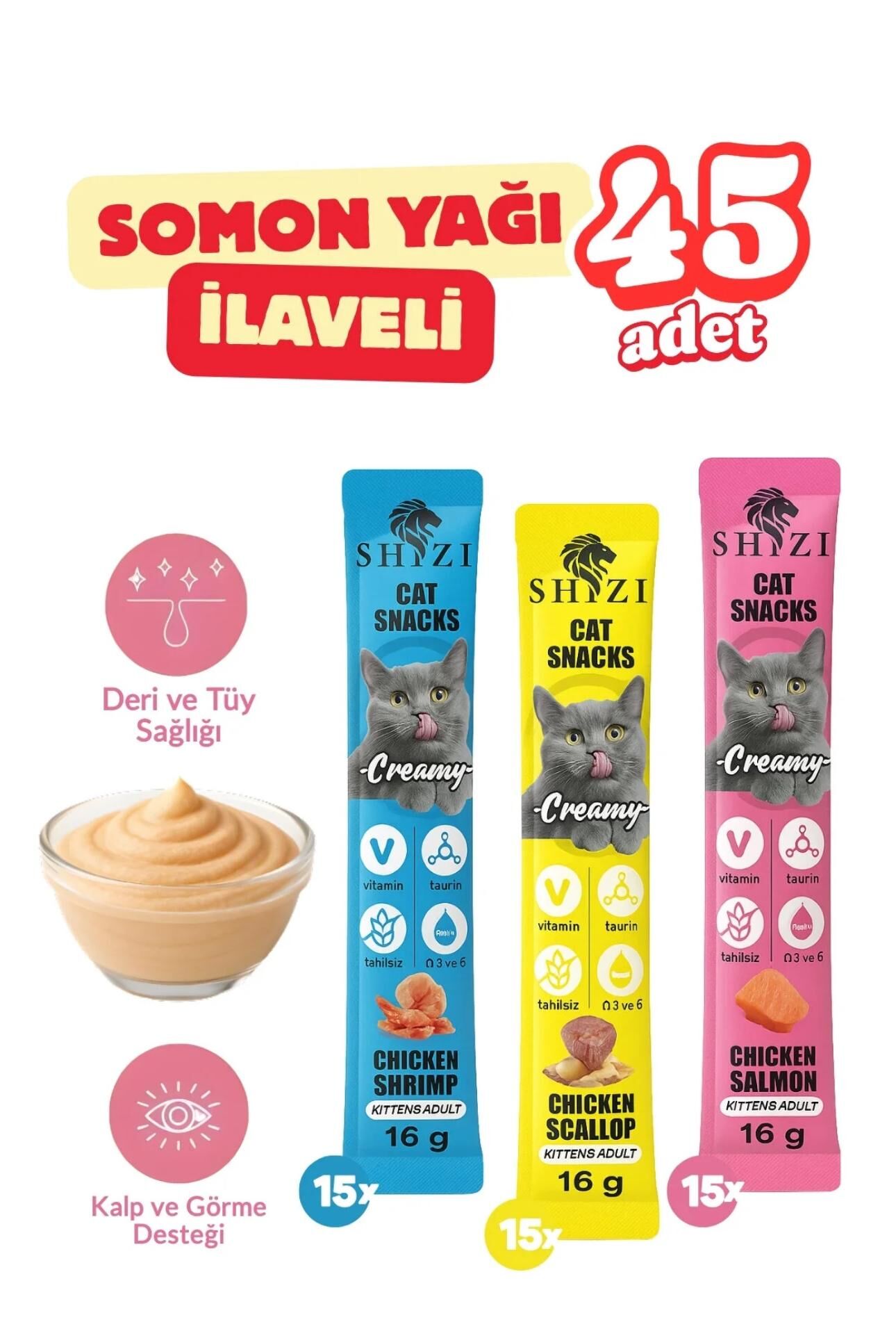 Shzi Krema Kedi Ödül Maması 16gr (45 Adet) (3 Lezzetli)