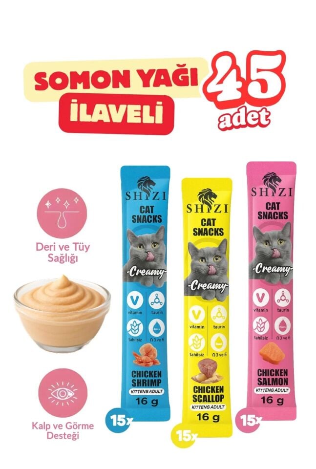 Shzi Krema Kedi Ödül Maması 16gr (45 Adet) (3 Lezzetli)