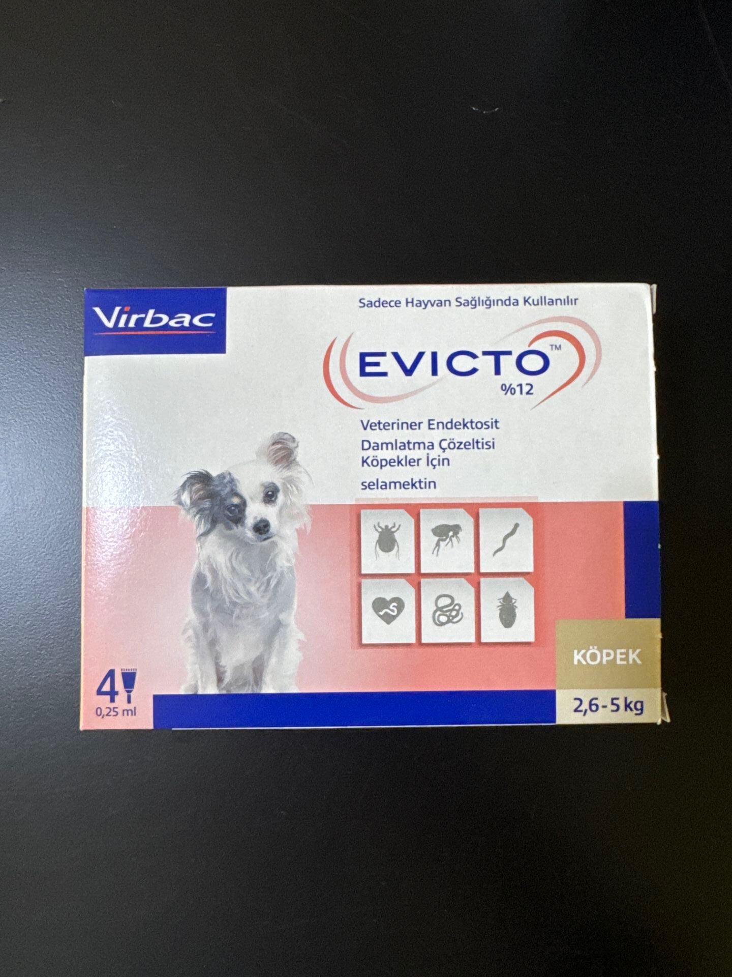 Virbac Evicto 2,6-5 Kg Köpek İç Dış Parazit 1 Kutu 4 Pipet