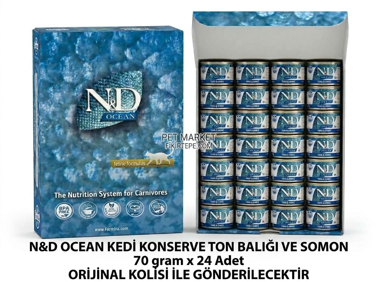 Farmina N&D Ocean Ton Balıklı ve Somonlu Kedi Konservesi 70 g × 24 Adet