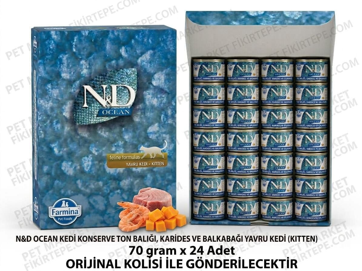 N&D Ocean Kitten Ton Balığı Karides Balkabağı Yavru Kedi Konservesi 70 gr 24'lü Koli