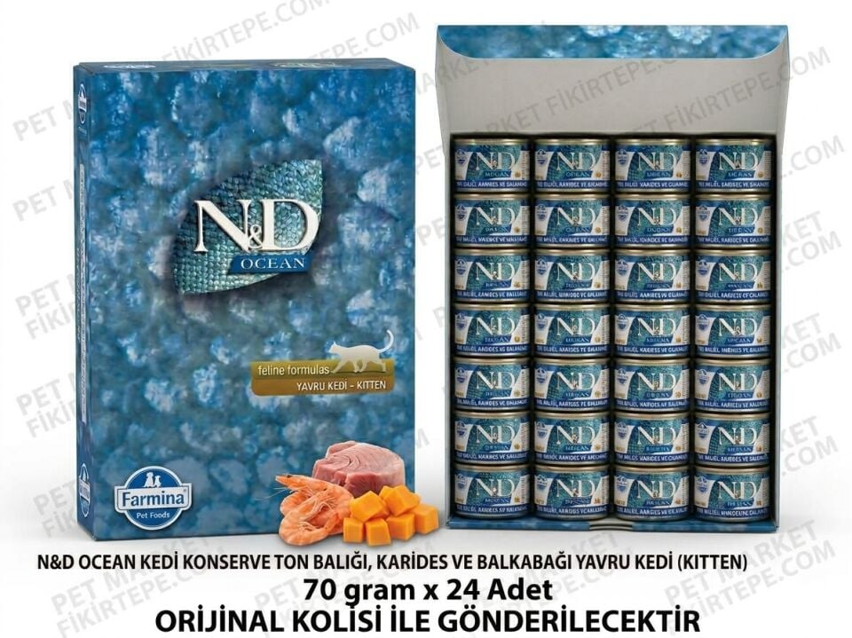 N&D Ocean Kitten Ton Balığı Karides Balkabağı Yavru Kedi Konservesi 70 gr 24'lü Koli