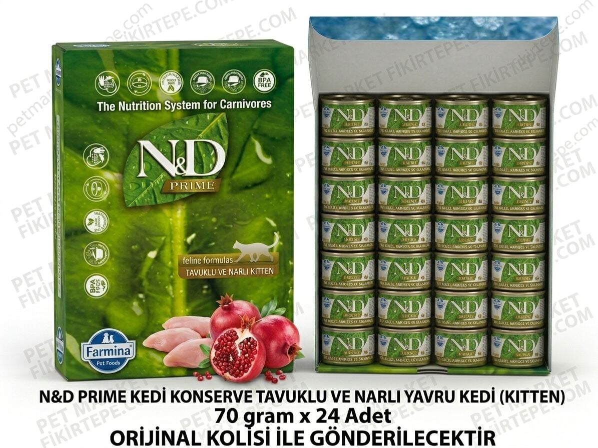 n&d yavru kedi konservesi Prime Kitten Tavuk Nar 70 gr 24'lü Koli